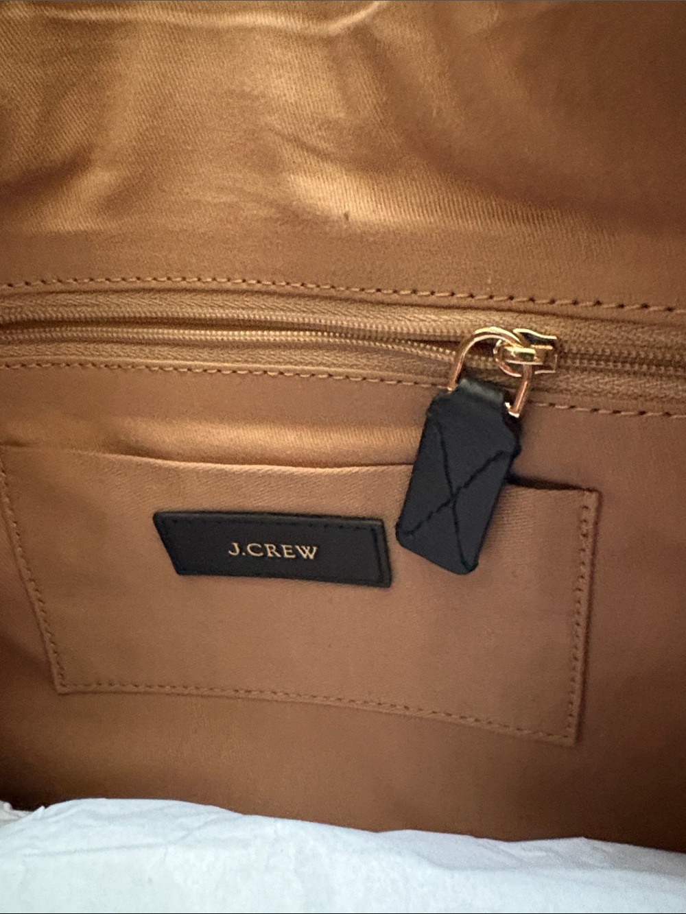J. Crew Tan Suede Shoulder Bag with Black Trim and Gold Accent - Picture 3 of 3